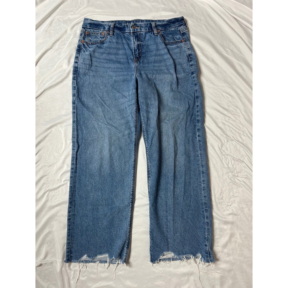 American Eagle Curvy Stovepipe Jeans Womens 10 Regular Medium Wash Raw Hem Denim